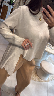 BEIGE ASYMMETRIC KNITTED TOP