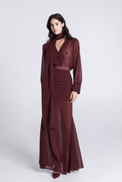 BURGUNDY POLKA DOTS MAXI SKIRT