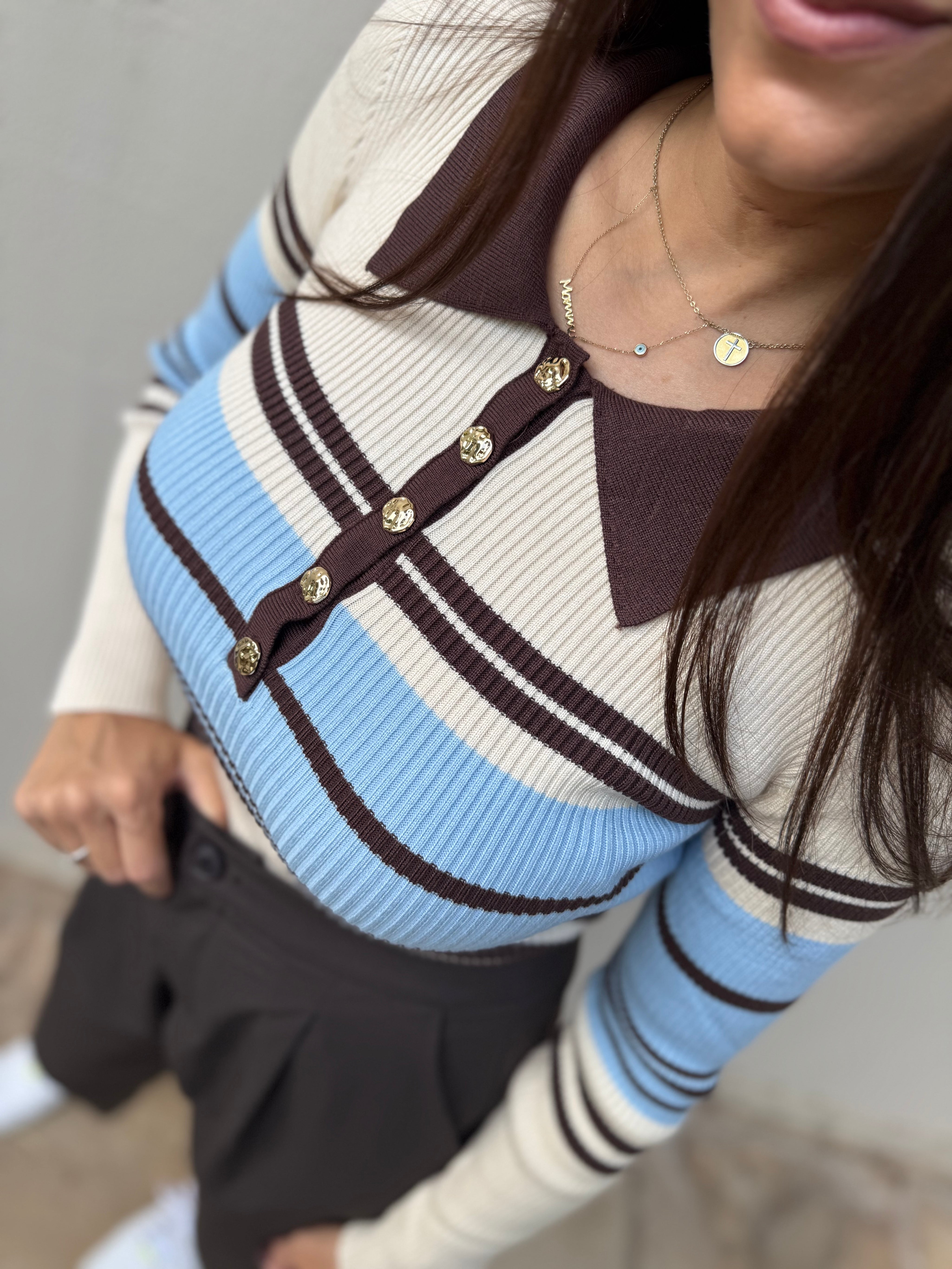 STRIPED POLO KNITTED BODYSUIT