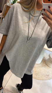 GREY ASYMMETRIC OVERSIZED T-SHIRT