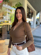 V-ZIP ELASTIC OLIVE TOP