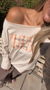 HERIN STATEMENT LONG SLEEVE TOP BEIGE
