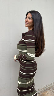 STRIPED POLO KNITTED MIDI DRESS