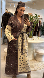 BANDANA PRINT KNITTED LONG CARDIGAN