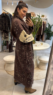 BANDANA PRINT KNITTED LONG CARDIGAN