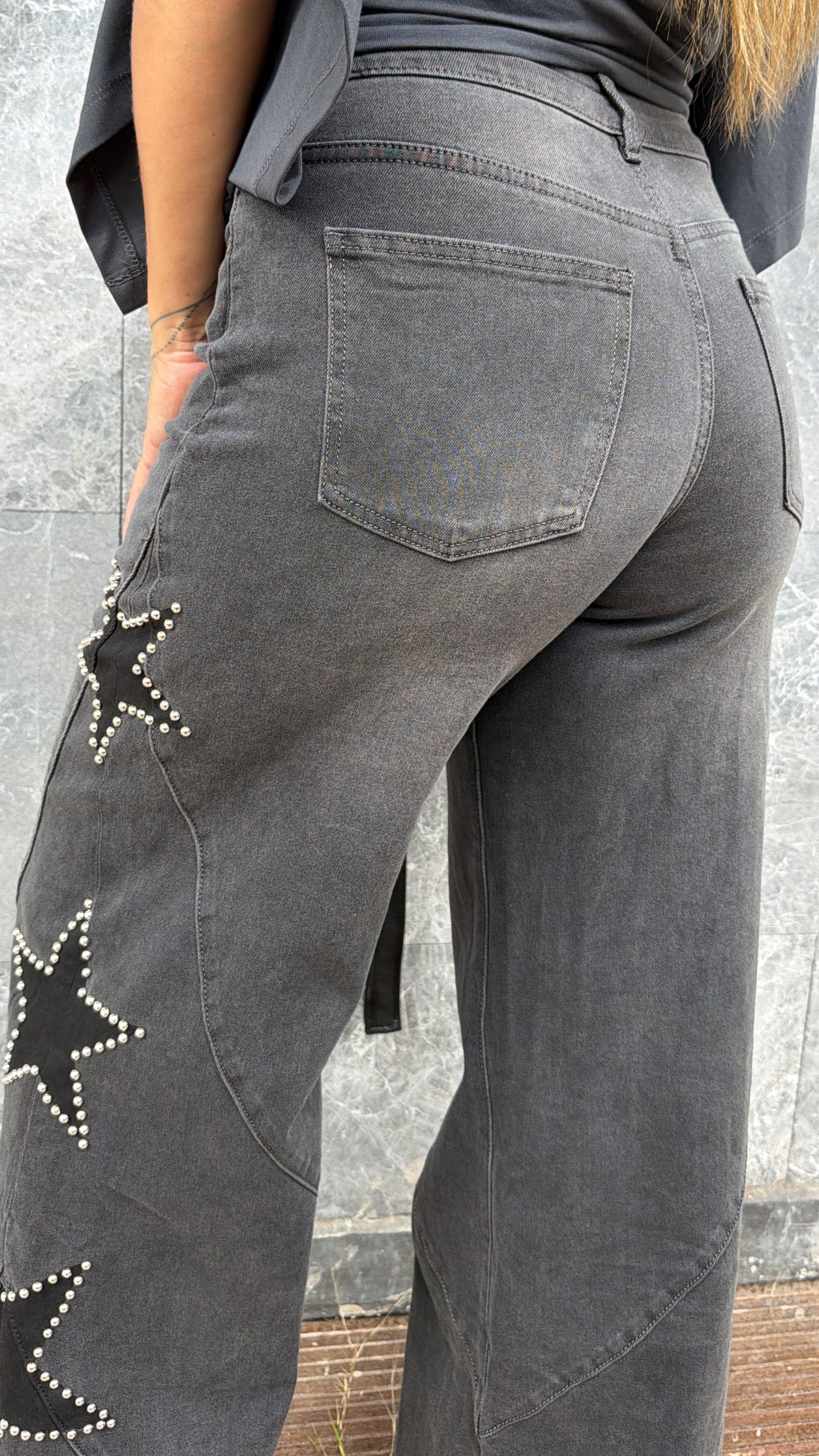 STELLA STUDDED STAR WIDE LEG JEANS