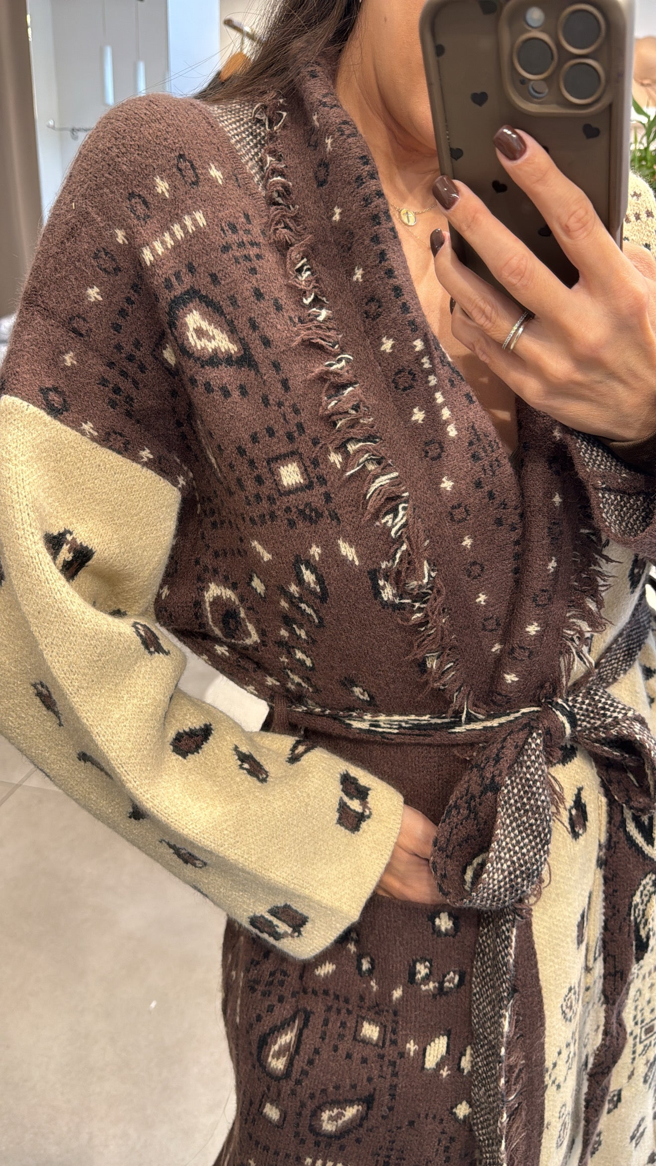 BANDANA PRINT KNITTED LONG CARDIGAN