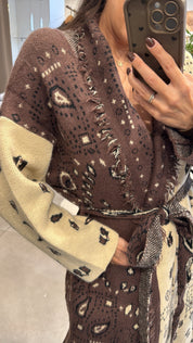 BANDANA PRINT KNITTED LONG CARDIGAN
