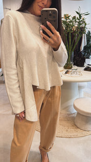 BEIGE ASYMMETRIC KNITTED TOP