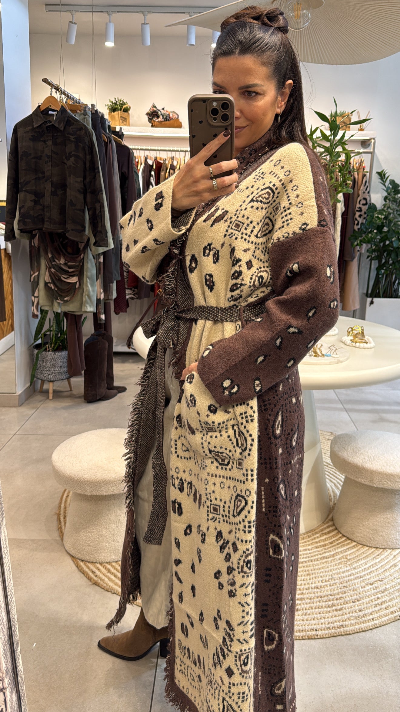 BANDANA PRINT KNITTED LONG CARDIGAN