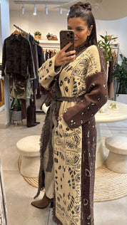 BANDANA PRINT KNITTED LONG CARDIGAN