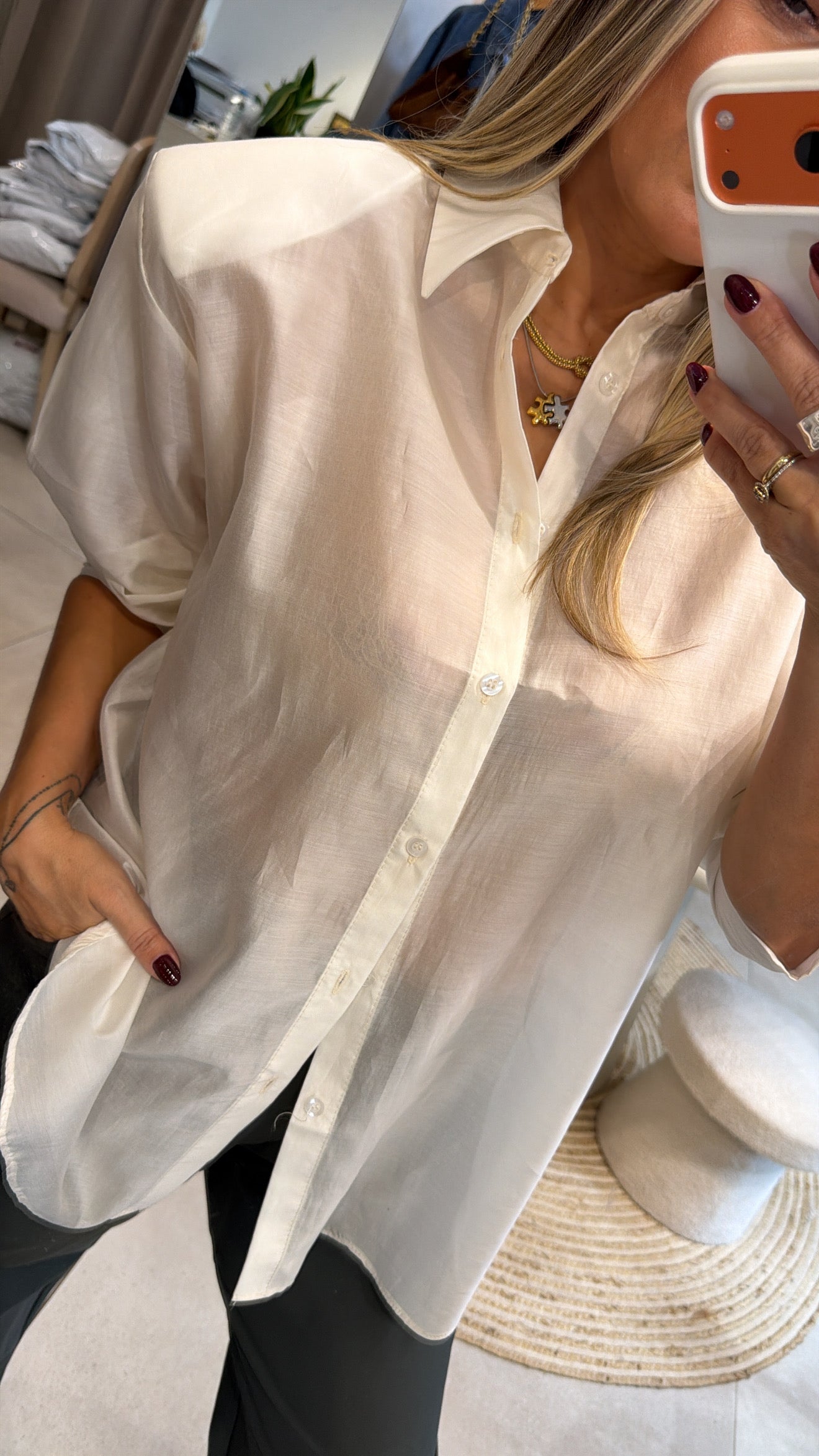 ECRU OVERSIZED ORGANZA SHIRT