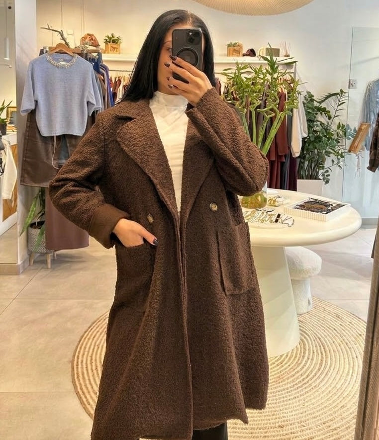 CHOCOLATE BROWN BOUCLE COAT
