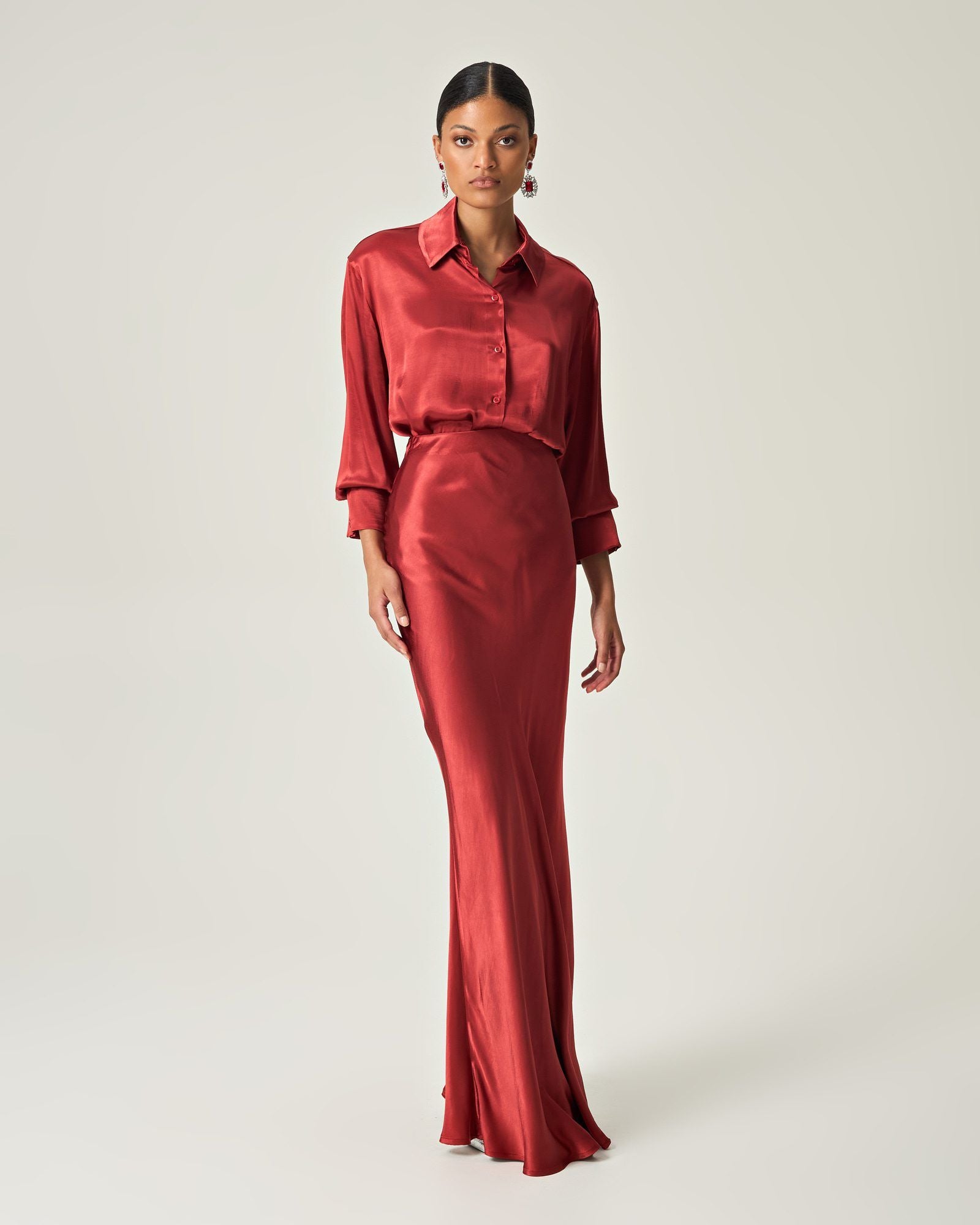 SCARLET SATIN GRACE MAXI SKIRT